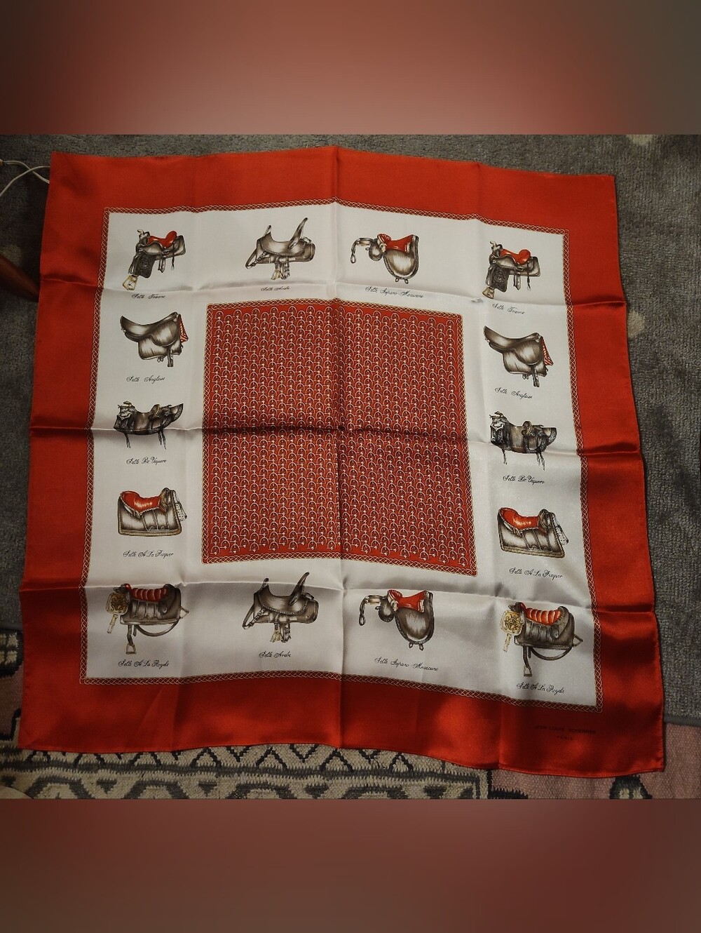 Vintage Jean-Louis Scherrer Scarf Carre Paris Authentic Saddle